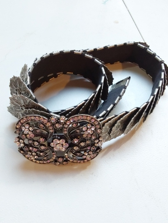 Vintage Accessories - Vintage| Embellished Silver Floral Statement Belt Rhinestone Bling Buckle Gorg!